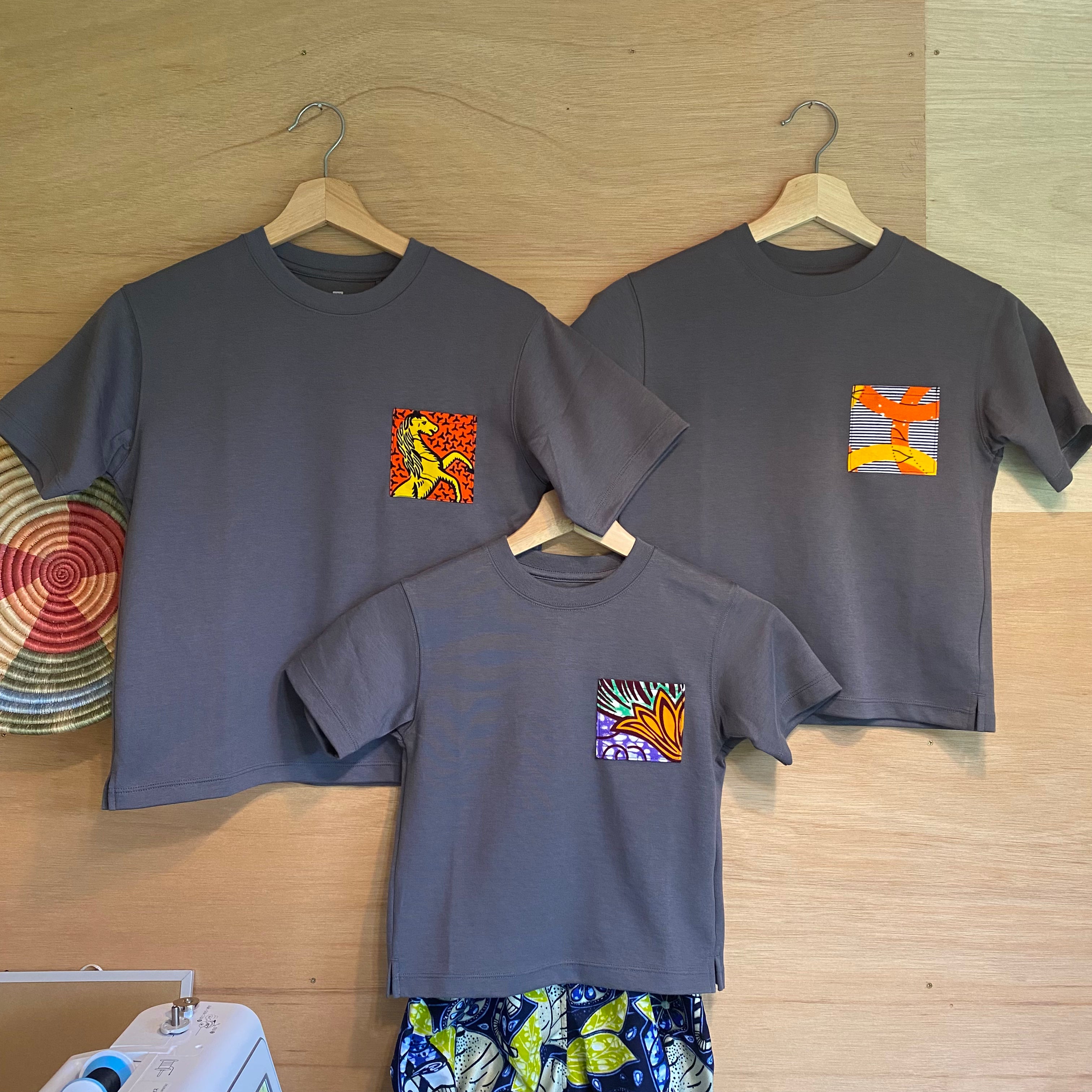 子供用アフリカンポケットTシャツ　グレー140