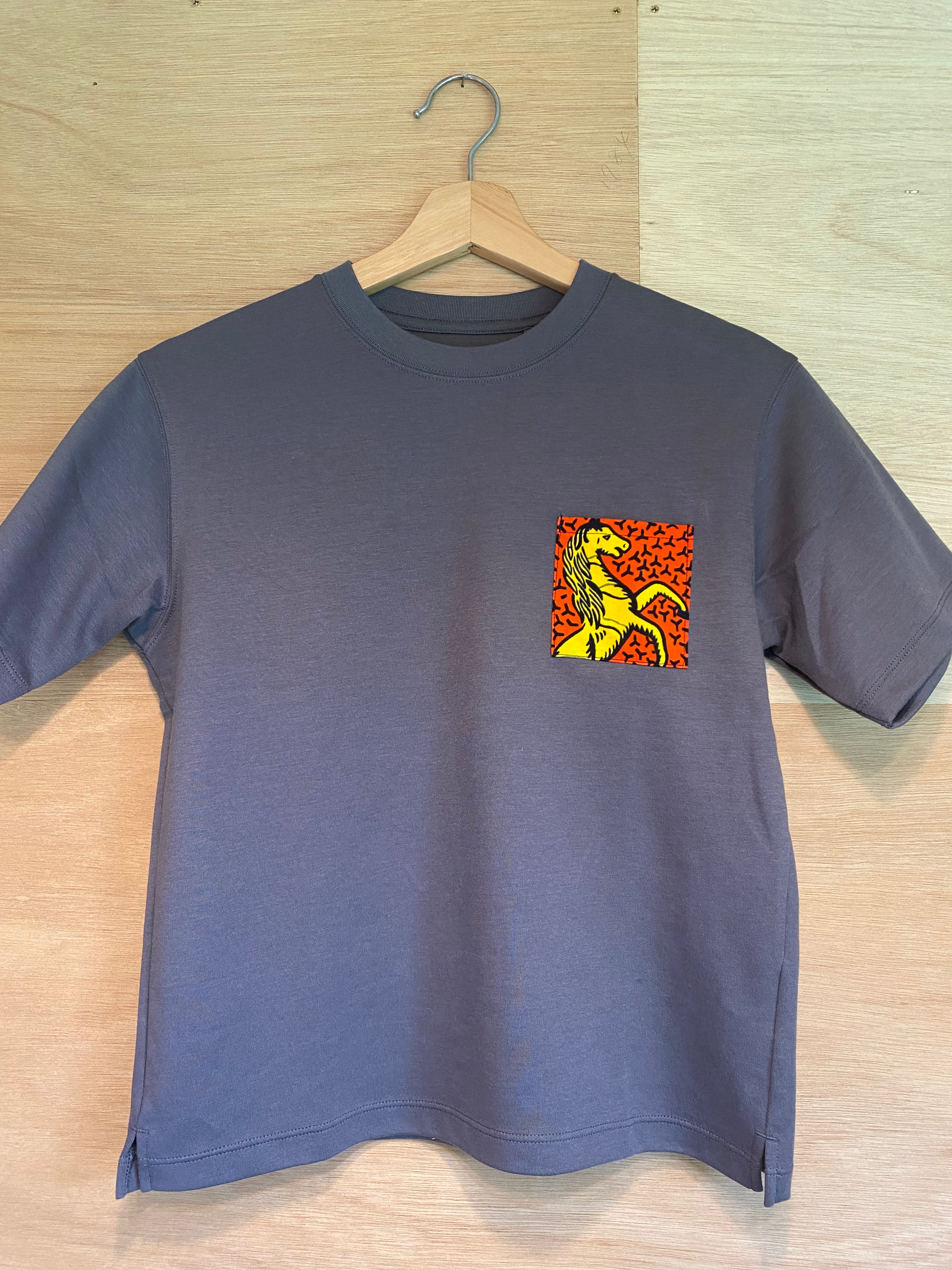 子供用アフリカンポケットTシャツ　グレー140